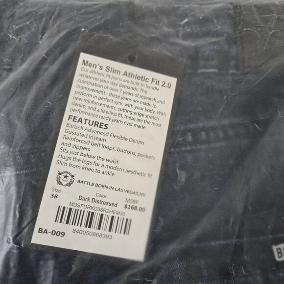 Barbell Slim Athletic Fit Jeans in Dark Distressed - Size 38x30 - Picture 4 of 6